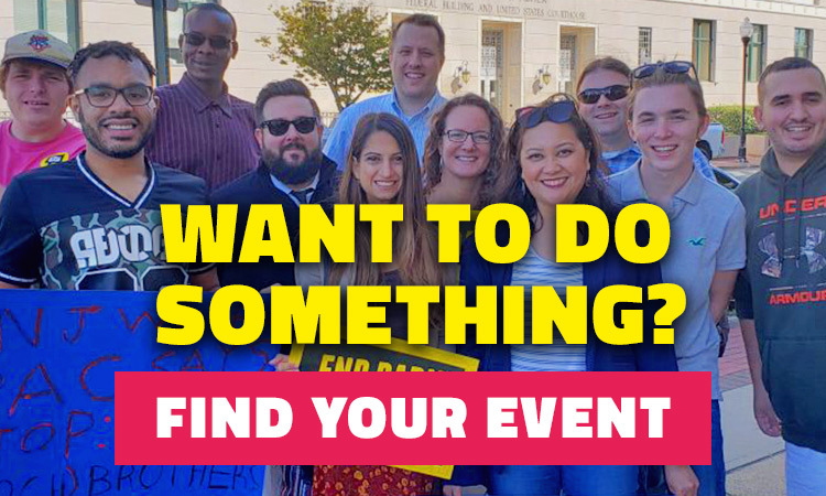 Want to Do Something? Find Your Event. The text is overlaid on top of a picture of smiling volunteers.